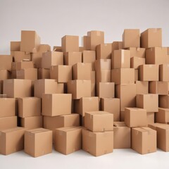 Fototapeta premium Multiple brown cardboard boxes arranged on pristine white backdrop , reuseable, shot