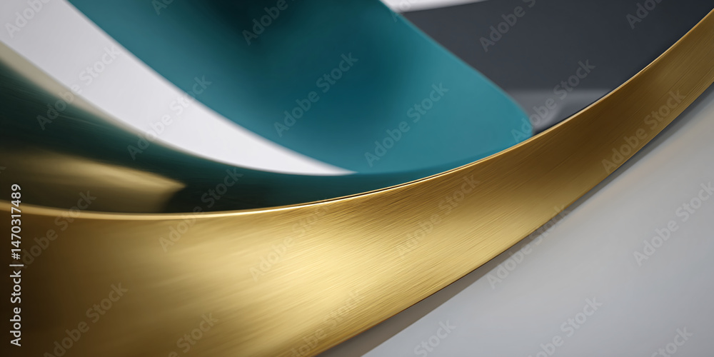 Poster close-up of gold and teal abstract design element, showcasing brushed gold texture and smooth curved