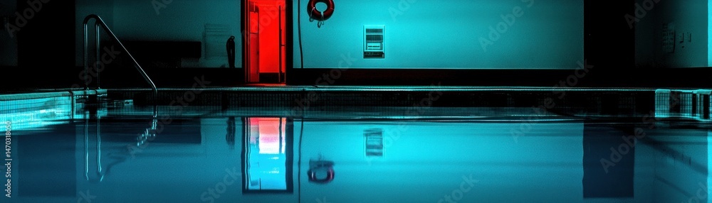 Poster a modern swimming pool with reflections and interesting color palette