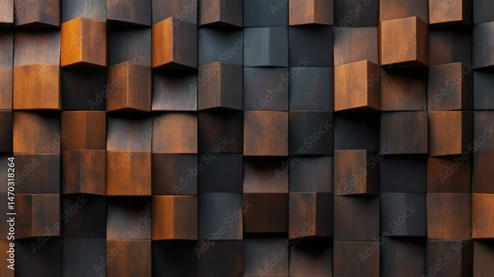 Poster A close-up view of a wall constructed with wooden blocks, often used as a creative building material for kids and adults alike