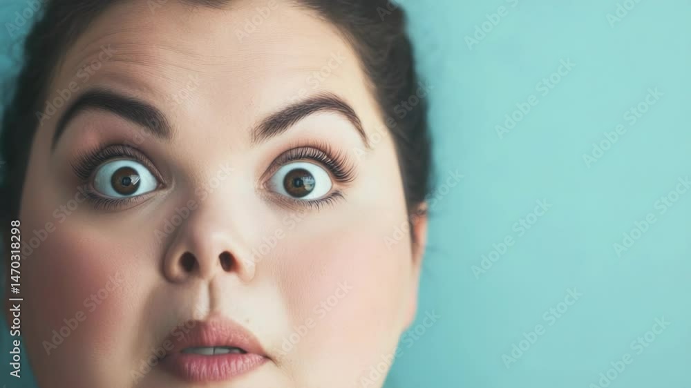 Poster close-up portrait of a woman with a comical expression, suitable for humor-related projects or illus