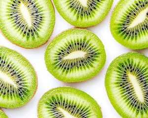 Fototapeta premium Slices of Fresh Kiwi Fruit A Vibrant and Healthy Tropical Fruit Display Ready for Consumption
