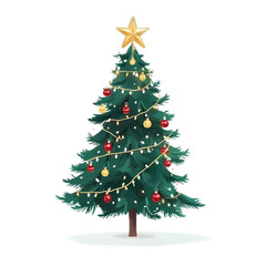 Fototapeta premium Cartoon christmas tree illustration with red and gold baubles png