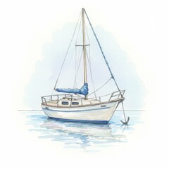 Fototapeta premium Watercolor Painting of a Sailboat at Sea