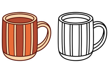 Two mug illustrations depict a striped pattern with one in color and one outline