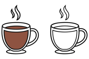 Brown coffee cup and monochrome coffee cup show steaming hot beverage vector