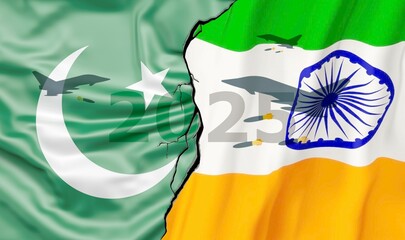 India vs Pakistan. Concept of war, fight or war on border between india and pakistan 2025. Vector illustration.