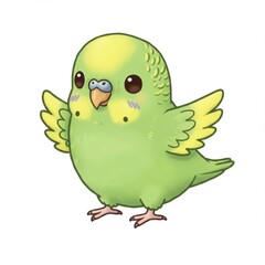 Fototapeta premium Adorable Green Budgie Cartoon Illustration