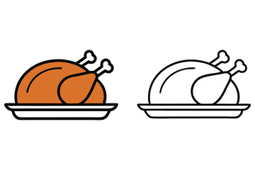 Roasted turkey sits beside a line art version on a platter for illustration