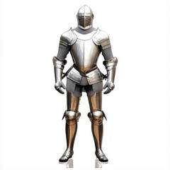 Cut-Out Image of Medieval Armor Isolated on White Background, Featuring Full Plate Design and Historical Details, Ideal for Educational, Gaming, and Fantasy-Themed Visual Concepts.