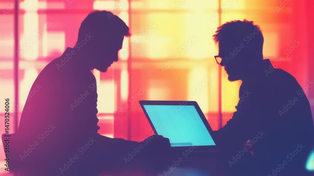 Poster Two people working together on a computer in an informal setting