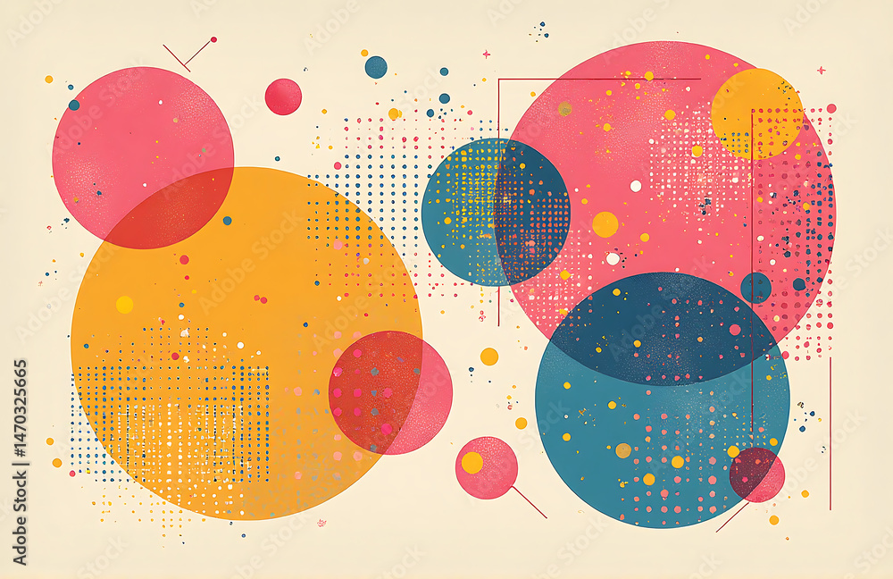Poster colorful vintage abstract shapes created using generative ai mix halftone geometric grain textures p