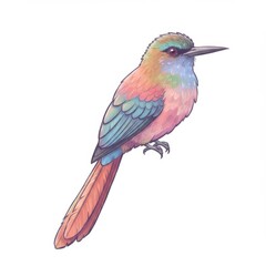 Fototapeta premium Pastel Colored Bird Illustration with Long Tail