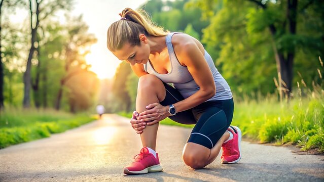 Young Woman Runner Experiencing Leg Pain During Outdoor Workout