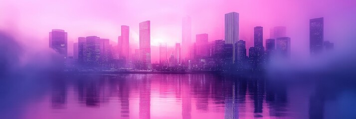 Fototapeta premium Misty city skyline at dawn