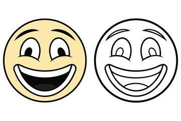 Cheerful yellow emoji and outline version display smiling features and expressive happy face