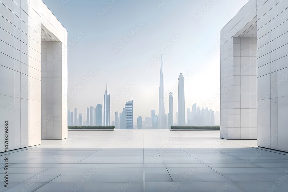 Poster 白い壁と現代建築が立ち並ぶドバイの明るいスカイライン 都市の景観を捉えた美しい景色