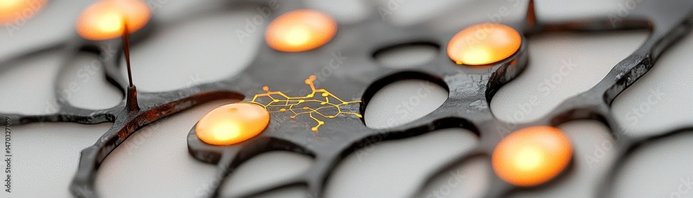 Poster Illuminated structure displaying a molecular design with glowing points of light