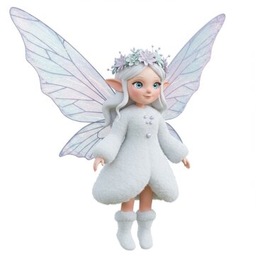 Adorable White Fairy with Large Wings and Flower Crown