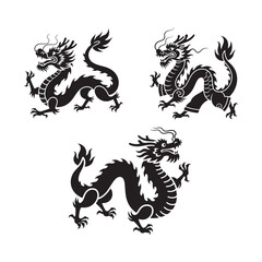 Chinese New Year Dragon Dance – Black Silhouette Vector Design