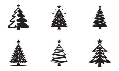 Christmas Tree with Star – Black Silhouettes Vector Design