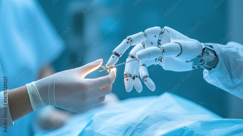 Poster surgical robot assisting a doctor with the precision tool exchange