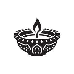 Diwali Diya Lamp – Black Silhouette Vector Design

