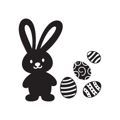 Obraz premium Easter Bunny with Decorated Eggs – Black Silhouette Vector Design