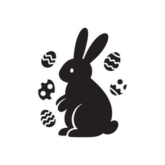 Easter Bunny with Decorated Eggs – Black Silhouette Vector Design

