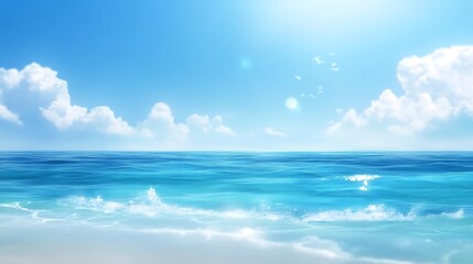 Fototapeta premium Blurred horizon of cool sea blue blending into a clear summer sky, soft focus effect