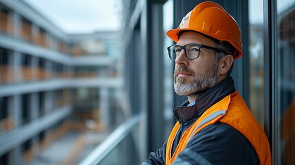 Construction worker looking at building site