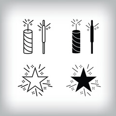 Explosion, confetti, candle, star shine sweet bagel and fun design. Simple linear and flat event celebration icon set.