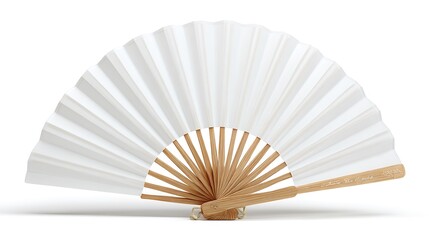 Ultra quality image of mock-up of a white folding hand fan. White background.