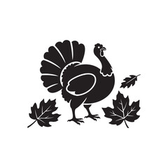 Thanksgiving Turkey with Autumn Leaves – Black Silhouette Vector Design