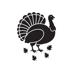 Thanksgiving Turkey with Autumn Leaves – Black Silhouette Vector Design
