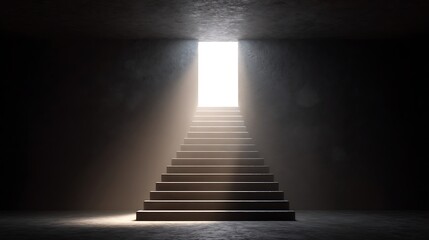 Ultra quality image of staircase ascending toward the light with the next step highlighted, representing success, the next phase of growth, and moving forward toward achieving.