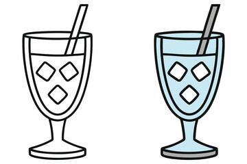 Two glasses, one filled with blue liquid and ice, the other is outlined