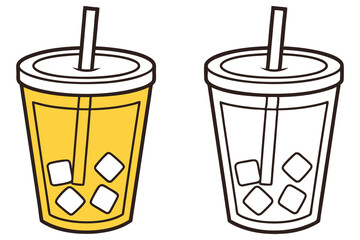 Two iced drinks featuring yellow liquid and white ice cubes share a minimalist theme