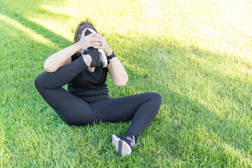 Strength and serenity: Mature woman's outdoor yoga practice