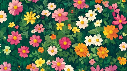 Colorful Flower Meadow Pattern. (1)