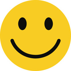 Flat Vector Illustration of a Smiley Emoji Face Showing Happiness and Positivity, Minimalist Round Yellow Icon in Cartoon Style on White Background for Chat, Design, and Expression Concepts