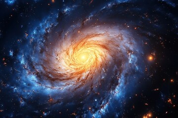 Obraz premium Mesmerizing Spiral Galaxy Displays Vibrant Colors and Intricate Details in the Vast Universe