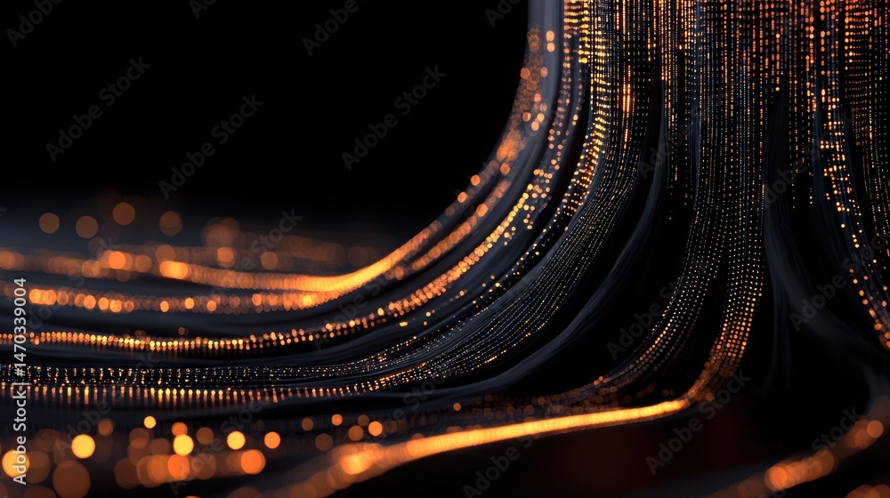 Poster abstract design of curving lines with bright golden glowing light