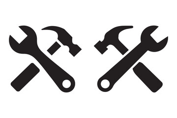 Crossed wrench and hammer icon set vector illustration on white background