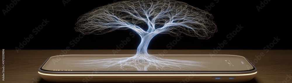 Poster A digital representation of a tree growing from a device