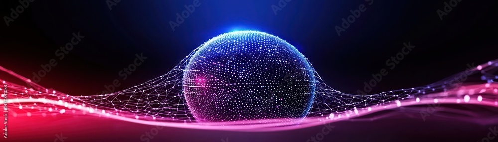 Poster A glowing digital sphere connected through data visualization networks