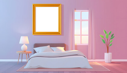 bedroom frame mockup, gallery frame mockup. White tone