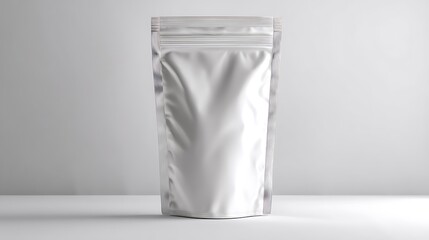 Ultra quality image of white blank foil food doy pack pouch packaging with zipper on a white background.