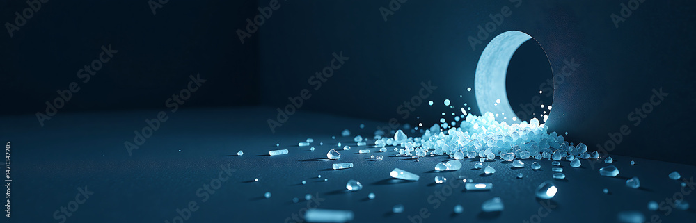 Poster shards broken glass scattered dark background illuminated small circular light within nearby