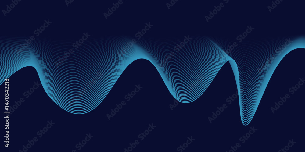 Poster abstract glowing wave lines on dark blue background. dynamic wave pattern. modern flowing wavy lines